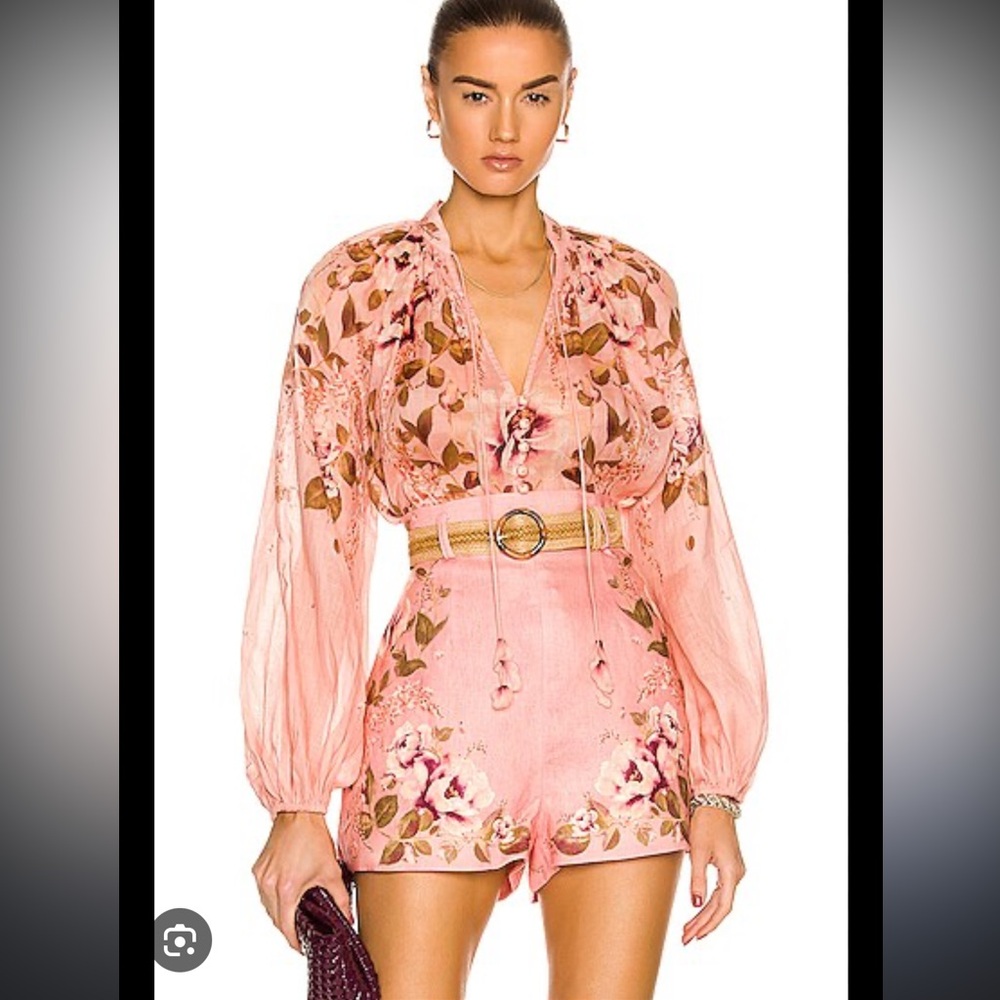 Zimmermann Blush Floral High Waist Shorts